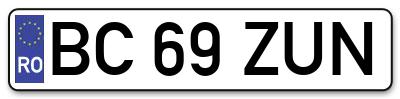 Placuta inmatriculare numar auto  BC-69-ZUN, BC 69 ZUN, BC69ZUN