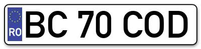Placuta inmatriculare numar auto  BC-70-COD, BC 70 COD, BC70COD