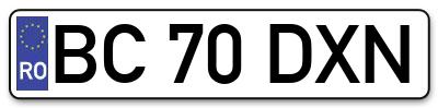 Placuta inmatriculare numar auto  BC-70-DXN, BC 70 DXN, BC70DXN