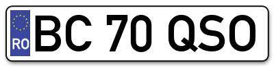 Placuta inmatriculare numar auto  BC-70-QSO, BC 70 QSO, BC70QSO
