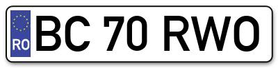 Placuta inmatriculare numar auto  BC-70-RWO, BC 70 RWO, BC70RWO