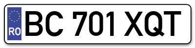 Placuta inmatriculare numar auto  BC-701-XQT, BC 701 XQT, BC701XQT
