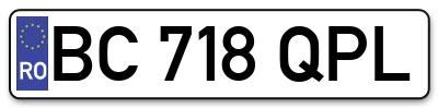 Placuta inmatriculare numar auto  BC-718-QPL, BC 718 QPL, BC718QPL