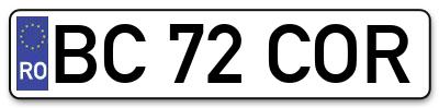 Placuta inmatriculare numar auto  BC-72-COR, BC 72 COR, BC72COR