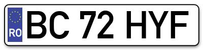 Placuta inmatriculare numar auto  BC-72-HYF, BC 72 HYF, BC72HYF