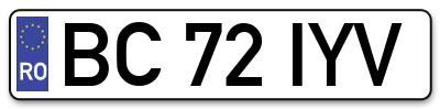 Placuta inmatriculare numar auto  BC-72-IYV, BC 72 IYV, BC72IYV