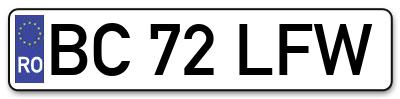 Placuta inmatriculare numar auto  BC-72-LFW, BC 72 LFW, BC72LFW
