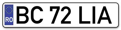 Placuta inmatriculare numar auto  BC-72-LIA, BC 72 LIA, BC72LIA