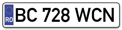 Placuta inmatriculare numar auto  BC-728-WCN, BC 728 WCN, BC728WCN