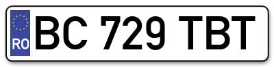 Placuta inmatriculare numar auto  BC-729-TBT, BC 729 TBT, BC729TBT