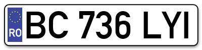 Placuta inmatriculare numar auto  BC-736-LYI, BC 736 LYI, BC736LYI