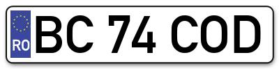 Placuta inmatriculare numar auto  BC-74-COD, BC 74 COD, BC74COD