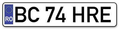 Placuta inmatriculare numar auto  BC-74-HRE, BC 74 HRE, BC74HRE
