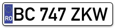 Placuta inmatriculare numar auto  BC-747-ZKW, BC 747 ZKW, BC747ZKW