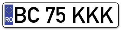 Placuta inmatriculare numar auto  BC-75-KKK, BC 75 KKK, BC75KKK