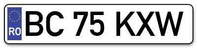 Placuta inmatriculare numar auto  BC-75-KXW, BC 75 KXW, BC75KXW