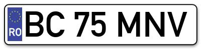 Placuta inmatriculare numar auto  BC-75-MNV, BC 75 MNV, BC75MNV