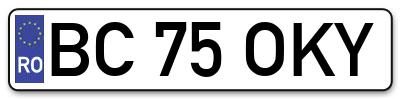 Placuta inmatriculare numar auto  BC-75-OKY, BC 75 OKY, BC75OKY