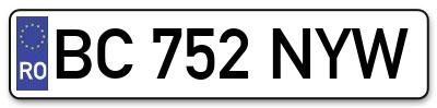 Placuta inmatriculare numar auto  BC-752-NYW, BC 752 NYW, BC752NYW
