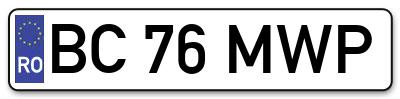 Placuta inmatriculare numar auto  BC-76-MWP, BC 76 MWP, BC76MWP