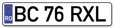 Placuta inmatriculare numar auto  BC-76-RXL, BC 76 RXL, BC76RXL