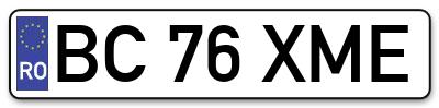 Placuta inmatriculare numar auto  BC-76-XME, BC 76 XME, BC76XME
