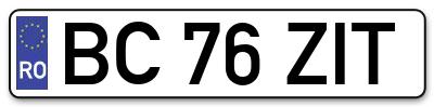 Placuta inmatriculare numar auto  BC-76-ZIT, BC 76 ZIT, BC76ZIT