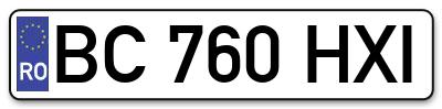 Placuta inmatriculare numar auto  BC-760-HXI, BC 760 HXI, BC760HXI