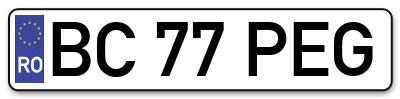 Placuta inmatriculare numar auto  BC-77-PEG, BC 77 PEG, BC77PEG