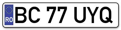 Placuta inmatriculare numar auto  BC-77-UYQ, BC 77 UYQ, BC77UYQ