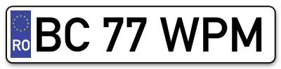 Placuta inmatriculare numar auto  BC-77-WPM, BC 77 WPM, BC77WPM