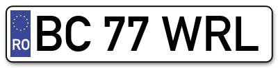 Placuta inmatriculare numar auto  BC-77-WRL, BC 77 WRL, BC77WRL
