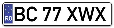 Placuta inmatriculare numar auto  BC-77-XWX, BC 77 XWX, BC77XWX