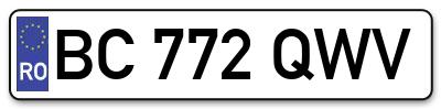 Placuta inmatriculare numar auto  BC-772-QWV, BC 772 QWV, BC772QWV