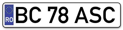 Placuta inmatriculare numar auto  BC-78-ASC, BC 78 ASC, BC78ASC