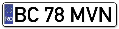 Placuta inmatriculare numar auto  BC-78-MVN, BC 78 MVN, BC78MVN