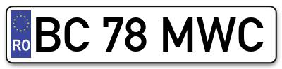 Placuta inmatriculare numar auto  BC-78-MWC, BC 78 MWC, BC78MWC