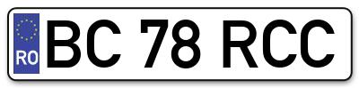 Placuta inmatriculare numar auto  BC-78-RCC, BC 78 RCC, BC78RCC