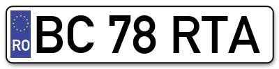 Placuta inmatriculare numar auto  BC-78-RTA, BC 78 RTA, BC78RTA