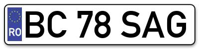 Placuta inmatriculare numar auto  BC-78-SAG, BC 78 SAG, BC78SAG