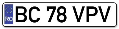 Placuta inmatriculare numar auto  BC-78-VPV, BC 78 VPV, BC78VPV