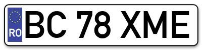 Placuta inmatriculare numar auto  BC-78-XME, BC 78 XME, BC78XME