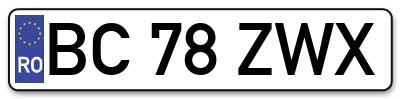 Placuta inmatriculare numar auto  BC-78-ZWX, BC 78 ZWX, BC78ZWX