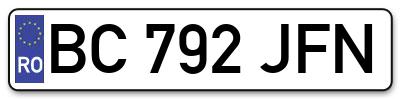 Placuta inmatriculare numar auto  BC-792-JFN, BC 792 JFN, BC792JFN