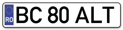 Placuta inmatriculare numar auto  BC-80-ALT, BC 80 ALT, BC80ALT