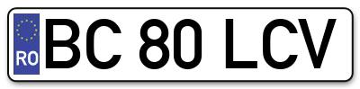 Placuta inmatriculare numar auto  BC-80-LCV, BC 80 LCV, BC80LCV
