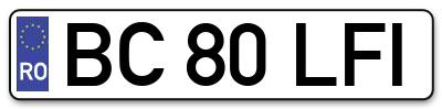 Placuta inmatriculare numar auto  BC-80-LFI, BC 80 LFI, BC80LFI
