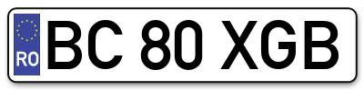 Placuta inmatriculare numar auto  BC-80-XGB, BC 80 XGB, BC80XGB