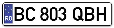 Placuta inmatriculare numar auto  BC-803-QBH, BC 803 QBH, BC803QBH