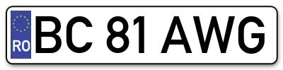 Placuta inmatriculare numar auto  BC-81-AWG, BC 81 AWG, BC81AWG